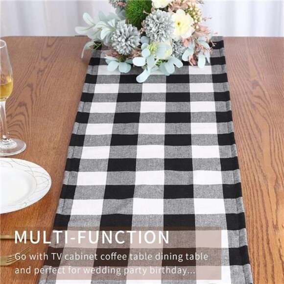 Buffalo Check Plaid Table Runner, Cotton Polyester Blend Classic Family Dinner - Picture 6 of 8